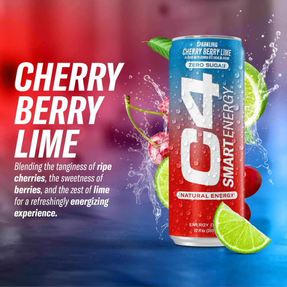 C4 Smart Energy Black Cherry 12oz bottle for sustained alertness during tasks.