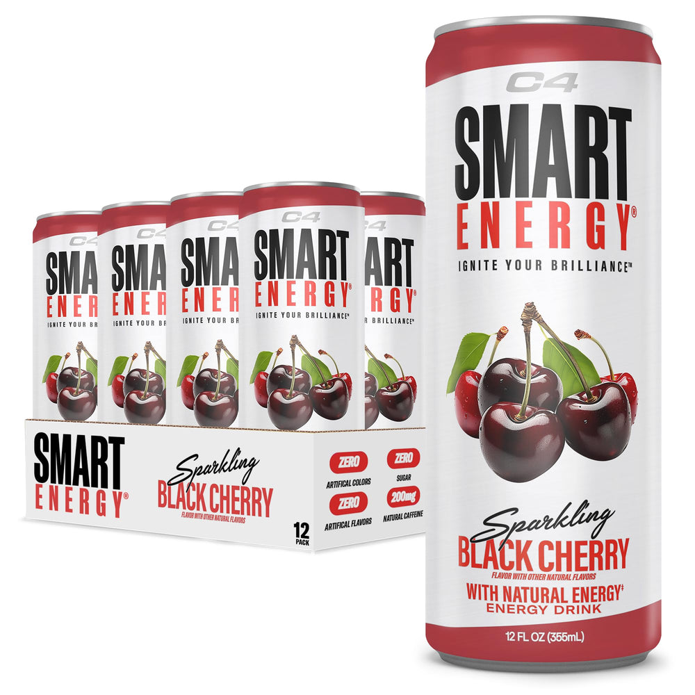 C4 Smart Energy Black Cherry bottle delivers sugar-free energy for daily focus.