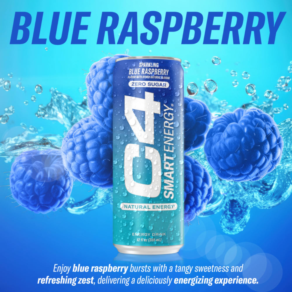 C4 Smart Energy black cherry can highlights zero calories and clean energy