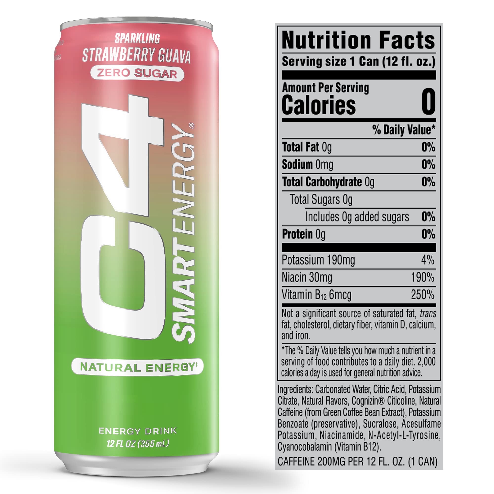 C4 Smart Energy bottle side view showing compact, sugar-free formula