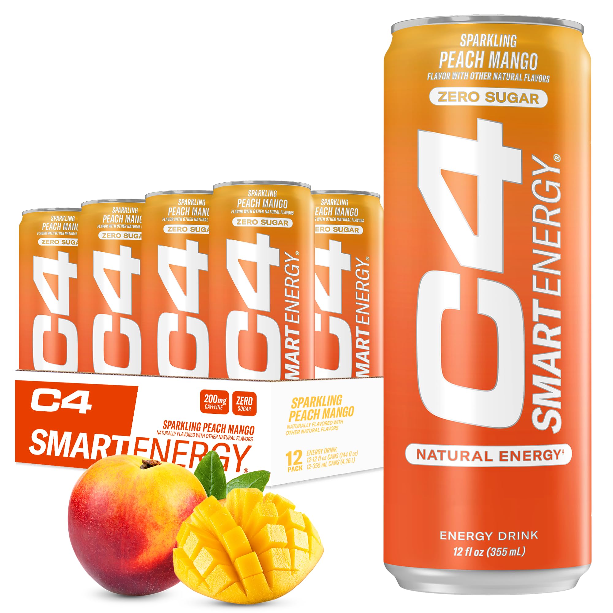 C4 Smart Energy can with Peach Mango Nectar, sugar-free refreshment for focus and daily energy.
