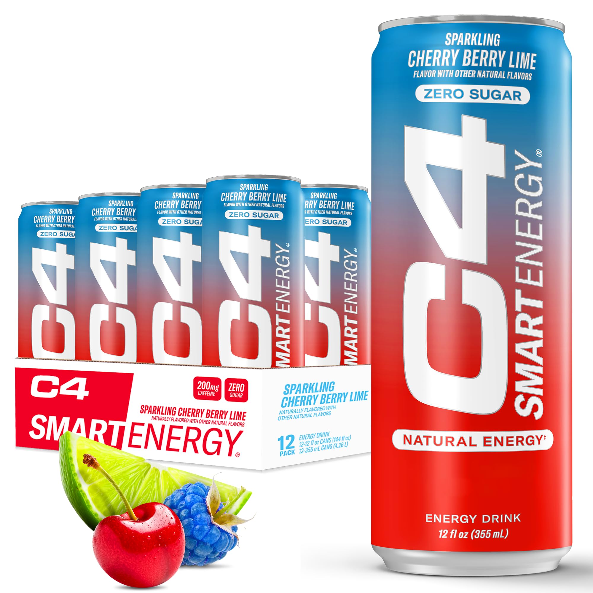 C4 Smart Energy Cherry Berry Lime 12oz bottle for crisp focus during workouts and work.