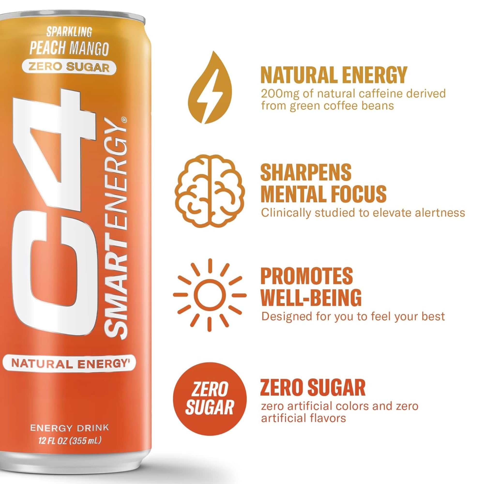 C4 Smart Energy label highlighting InnovaTea caffeine and Cognizin citicoline for mental support.