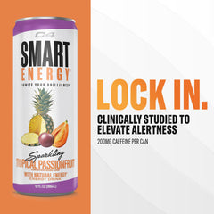 C4 Smart Energy Tropical Passionfruit poured into a glass for a refreshing boost.
