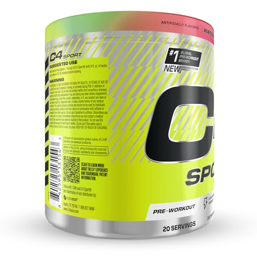 C4 Sport watermelon flavor label highlights sugar-free refreshment for workouts.