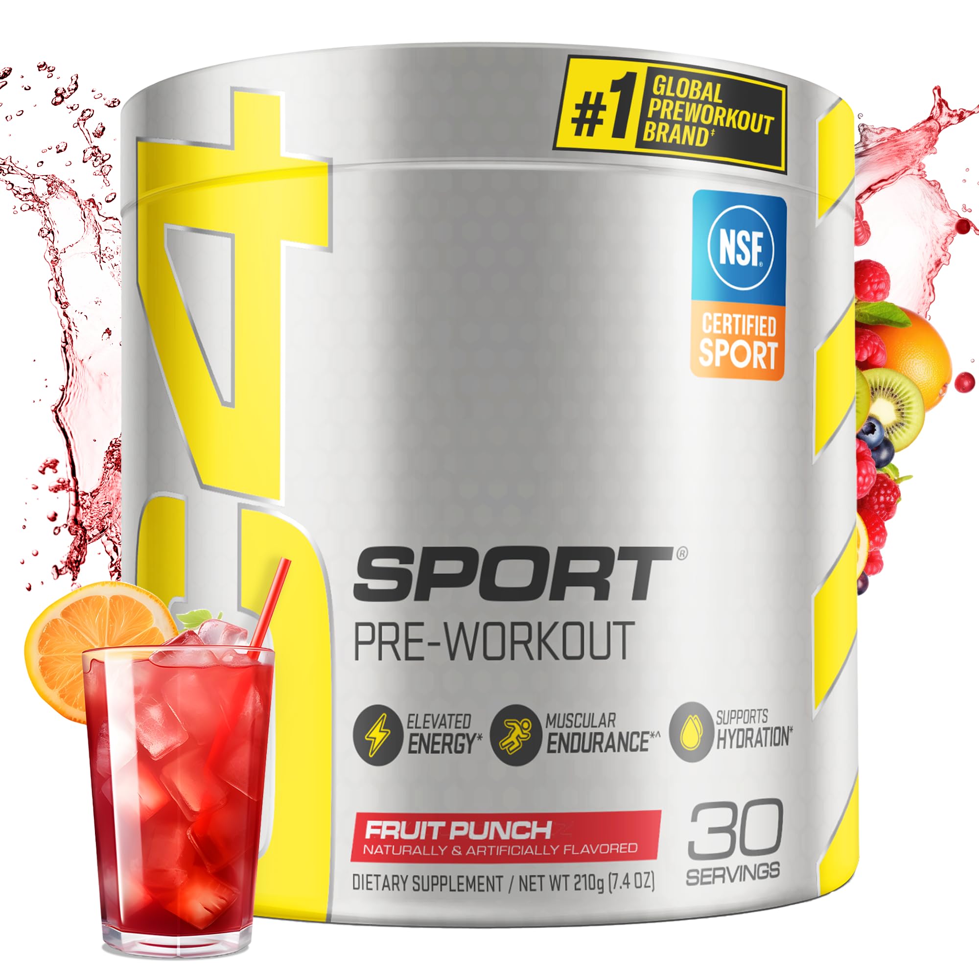 Cellucor C4 Sport Fruit Punch tub front label with NSF certification.