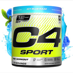 C4 Sport Icy Blue Razz bottle pouring for an energy-boosting workout