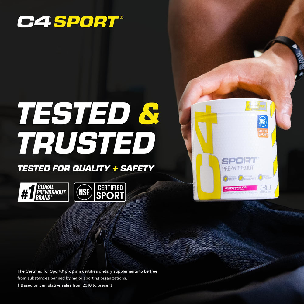 C4 Sport Watermelon in a glass with ice for a refreshing pre-workout drink.