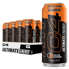 C4 Ultimate Energy can front view showing orange cream flavor and sugar-free label