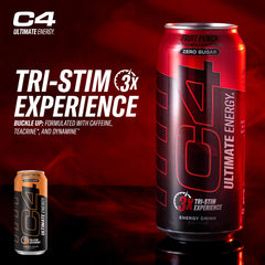 C4 Ultimate Energy nutrition panel presents caffeine and tri-stim components for informed use