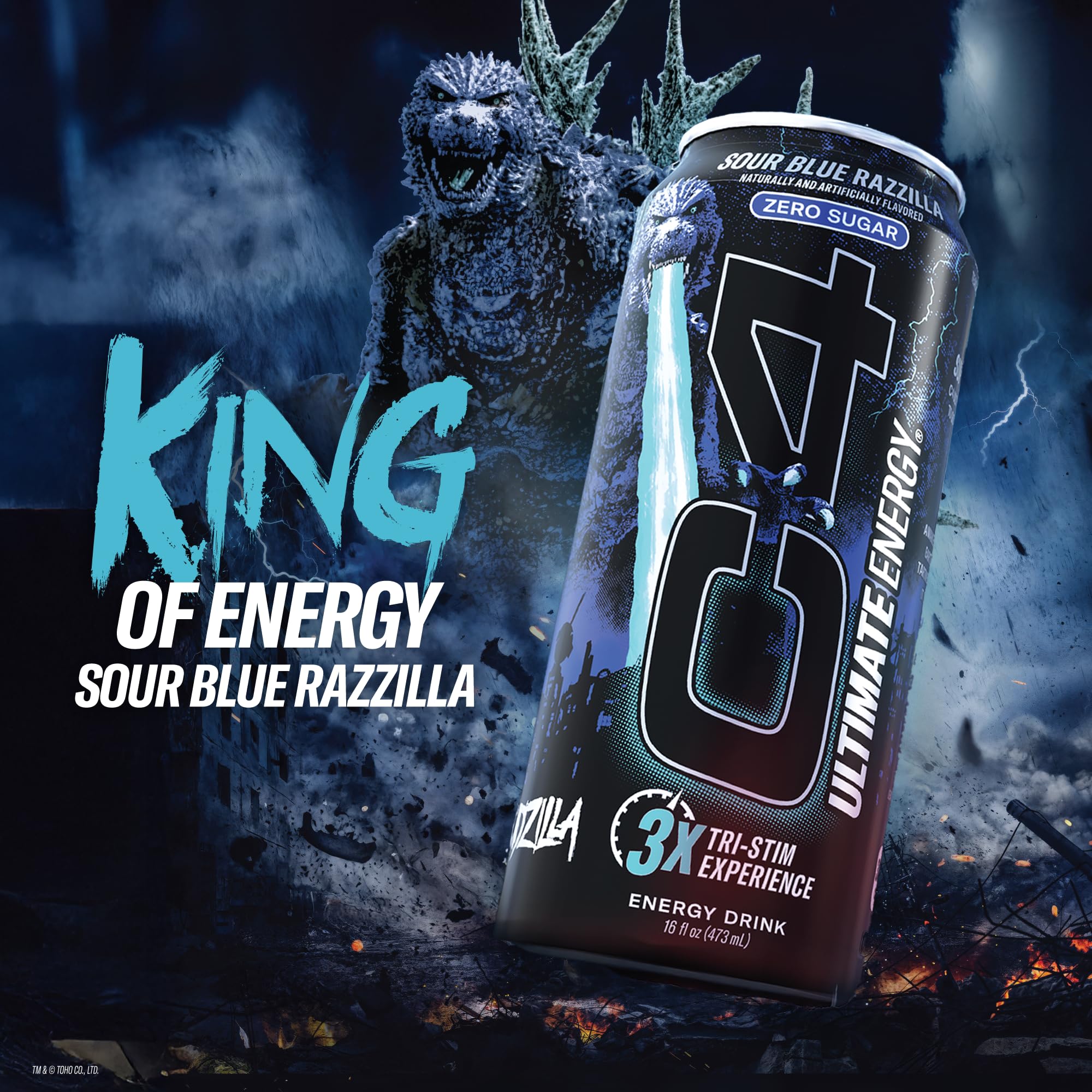 C4 Ultimate energy poured into a glass reveals refreshing, zero sugar energy.