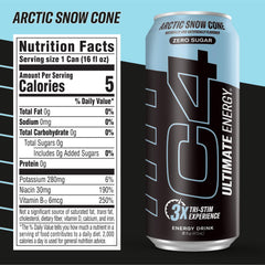 C4 Ultimate Energy side label highlights 300 mg caffeine for extended alertness.