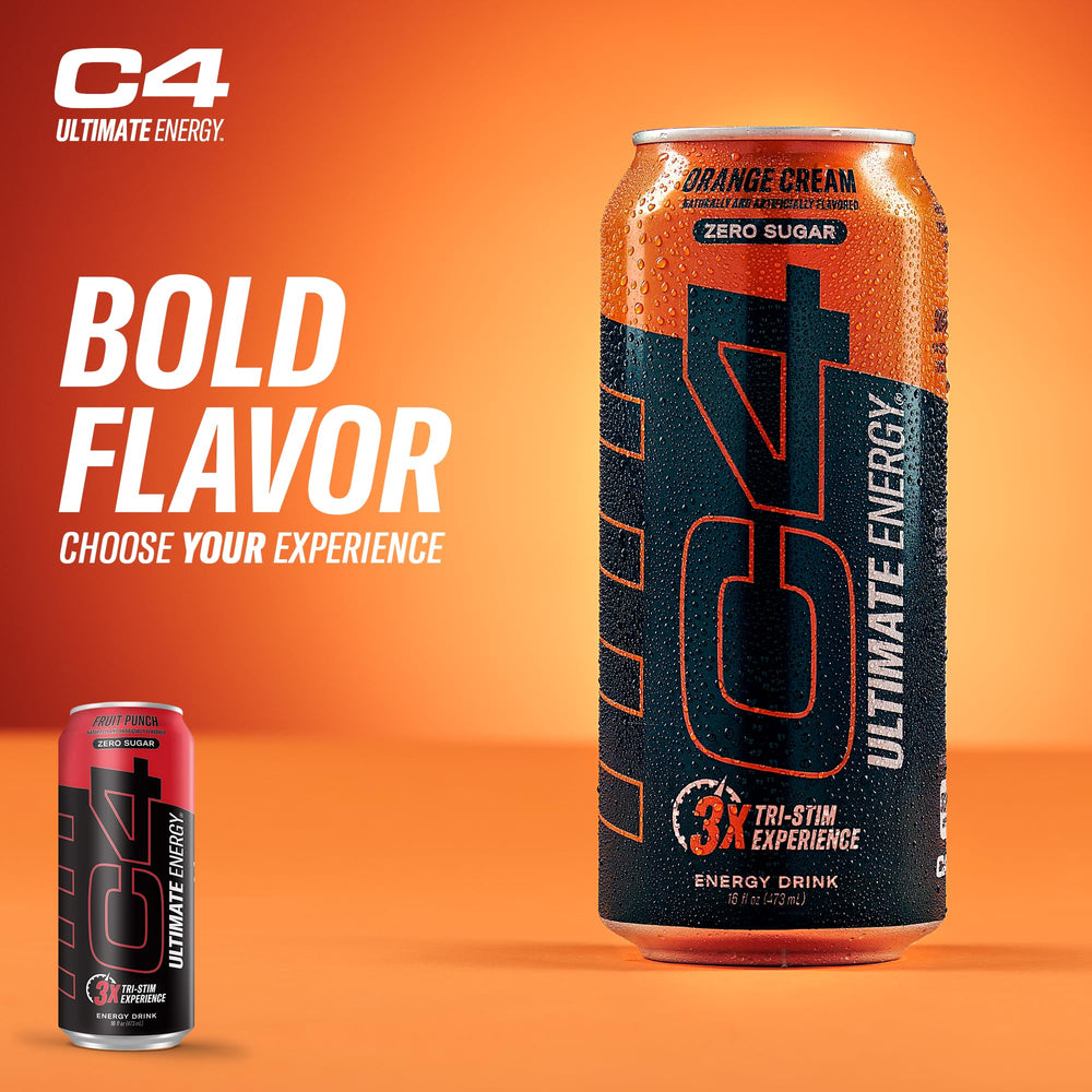 Fruit Punch flavor close-up on C4 Ultimate can emphasizing bold taste