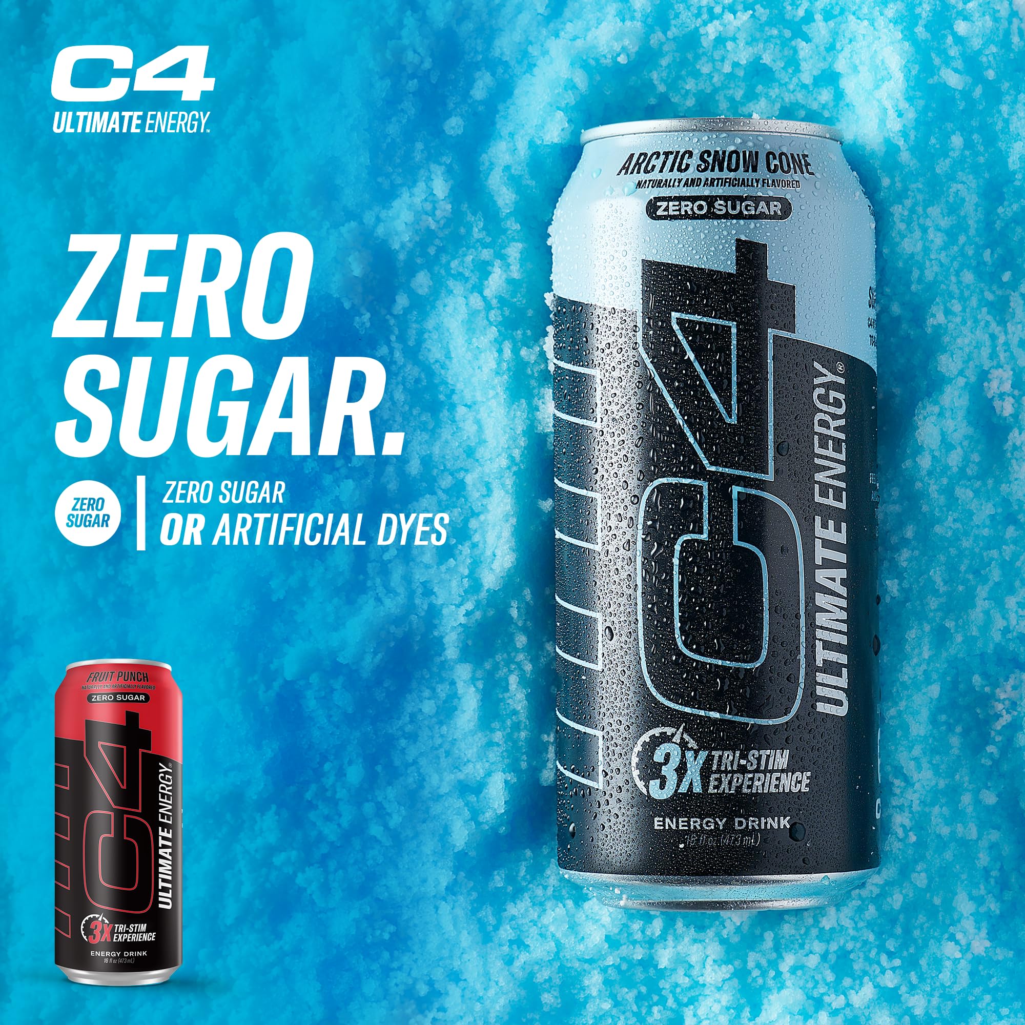12-pack display of C4 Ultimate Energy on retail shelf