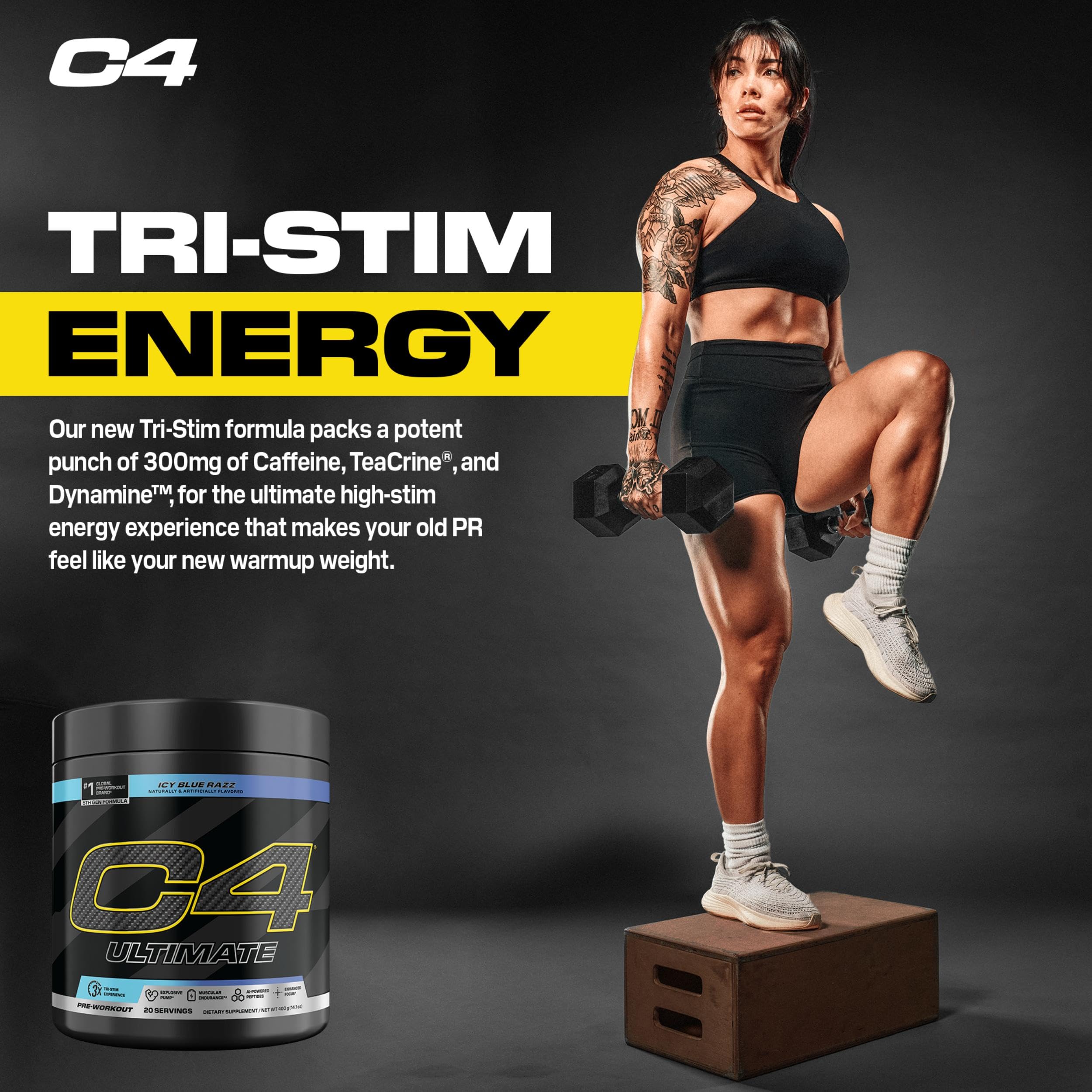 C4 Ultimate powder on scale indicating precise, consistent servings