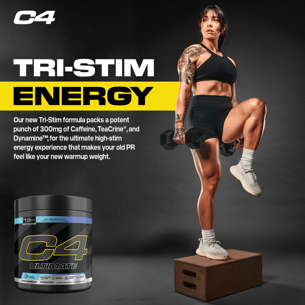 C4 Ultimate powder on scale indicating precise, consistent servings