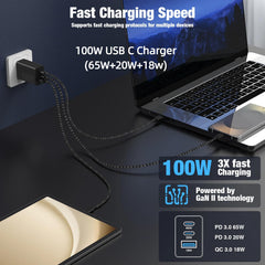 Cabepow 65W three-port charger in use charging devices.