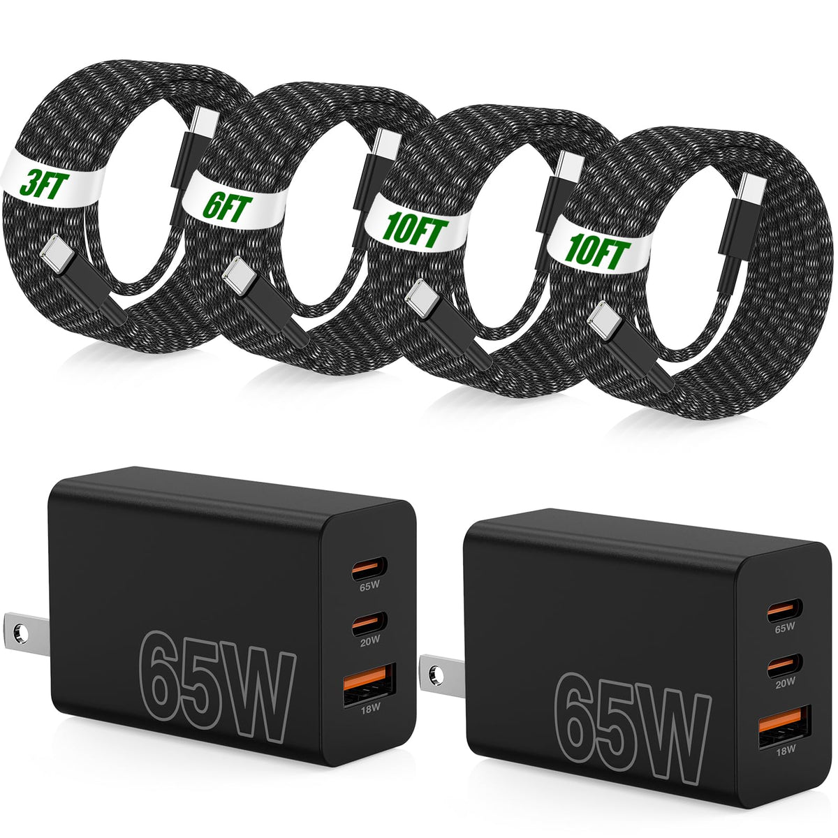 Cabepow 65W USB-C charger front view for fast multi-device charging.