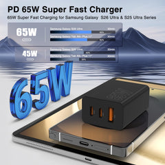 Cabepow 65W charger side ports shown for three-device power.