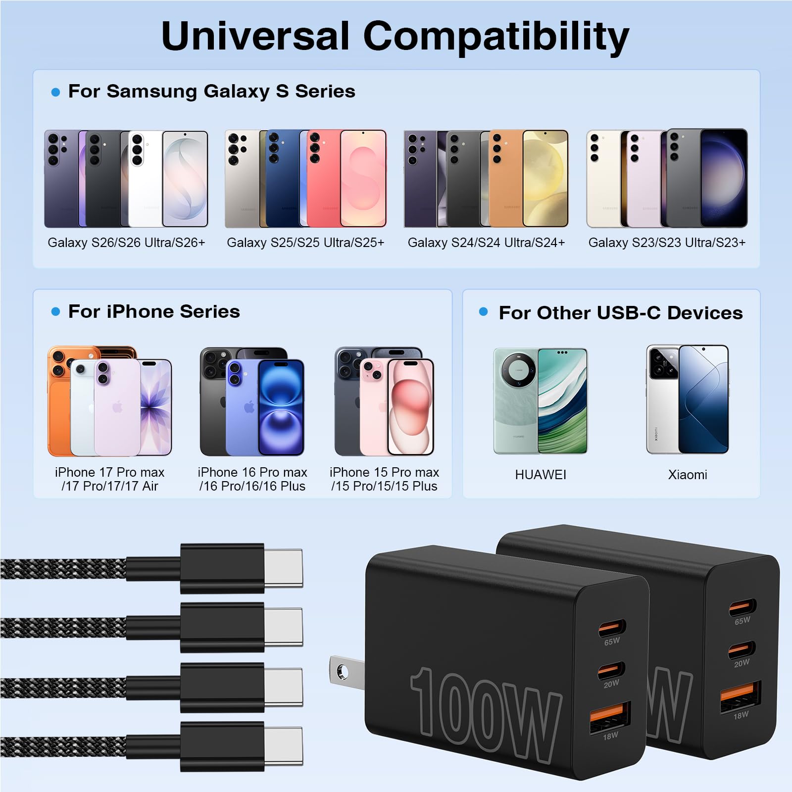 Cabepow braided 6ft USB-C cable for extended reach.