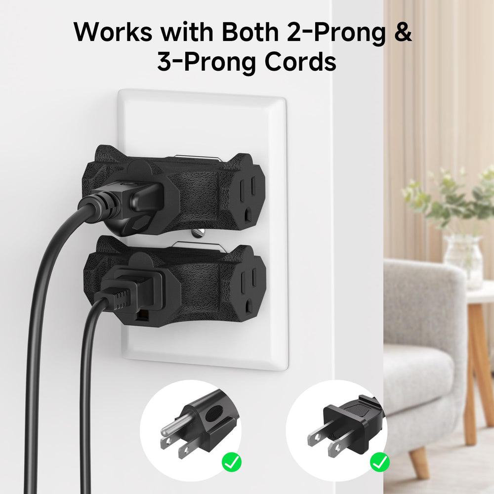 Cable Matters black 3-prong splitter blends with décor for flexible setup