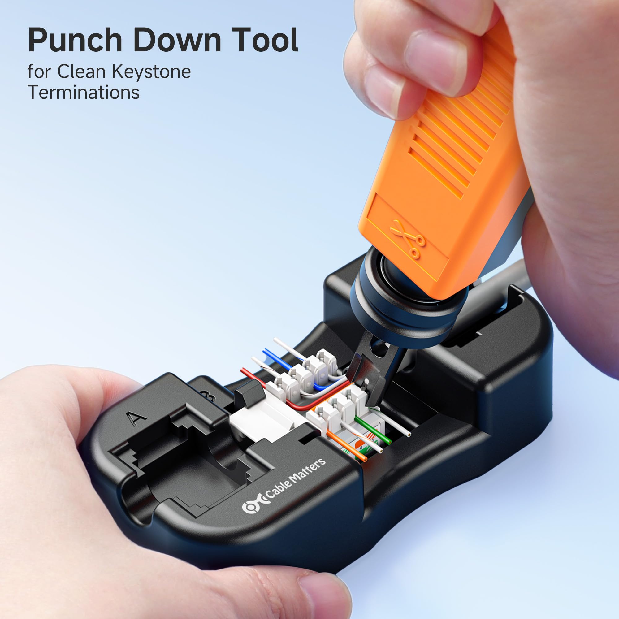 Cable Matters punch-down stand supports 90-degree jacks for efficient installation