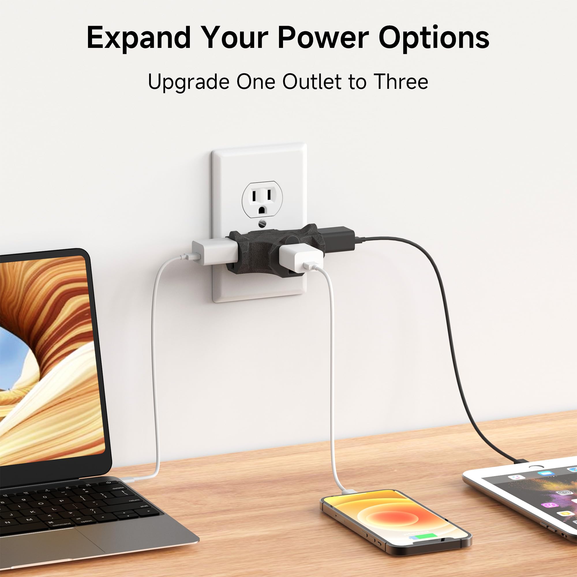 Cable Matters T-style 3-way outlet design keeps space open for adjacent outlets