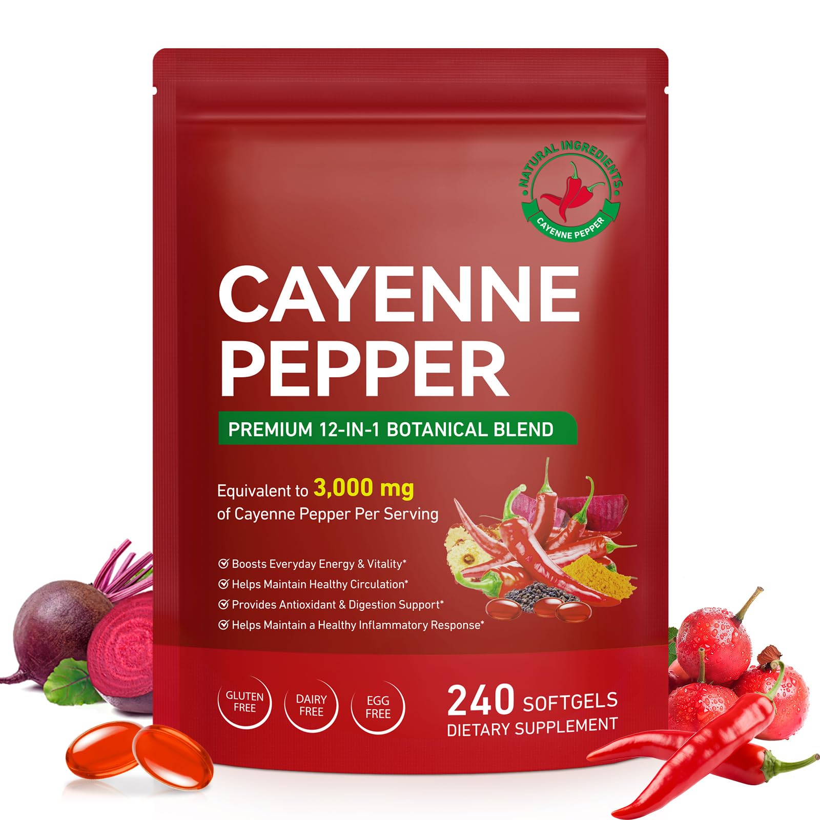 Cacukn Cayenne Pepper Capsules bottle front for daily wellness.