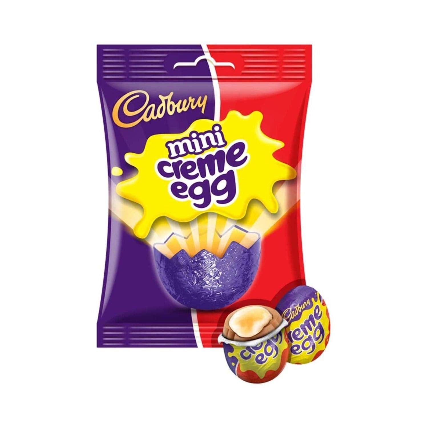 Cadbury Creme Egg Minis egg closeup with smooth milk chocolate shell.