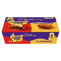 Assorted Cadbury Creme Egg & Caramel Egg varieties displayed for Easter celebrations.