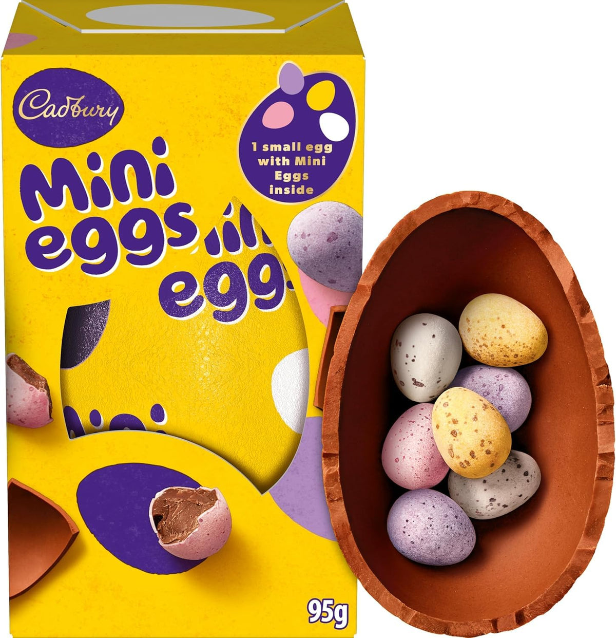 Cadbury Dairy Milk Mini Egg shell close-up, smooth chocolate ideal for Easter baskets
