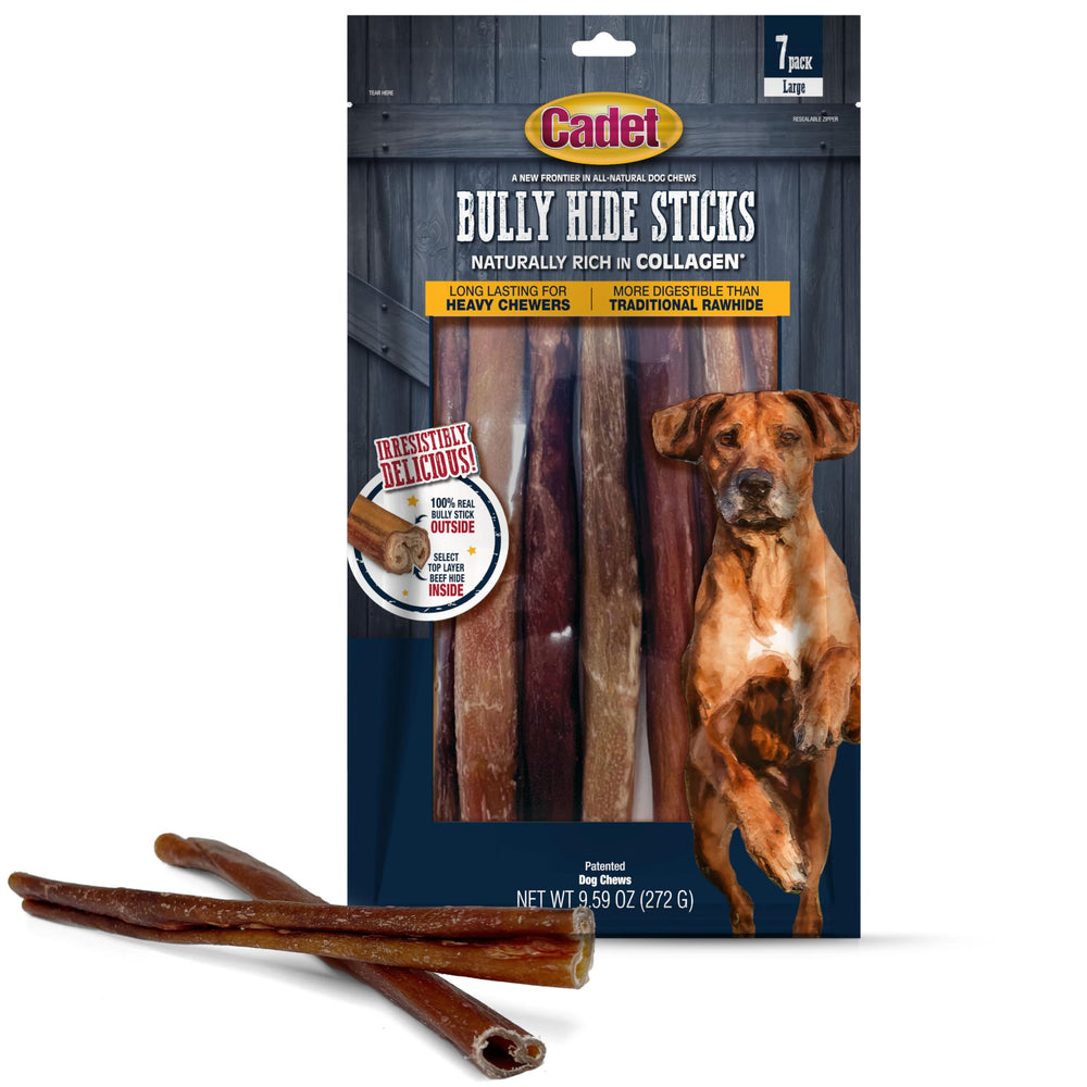 Cadet Bully Hide Sticks for large dogs, long-lasting chew for aggressive chewers.
