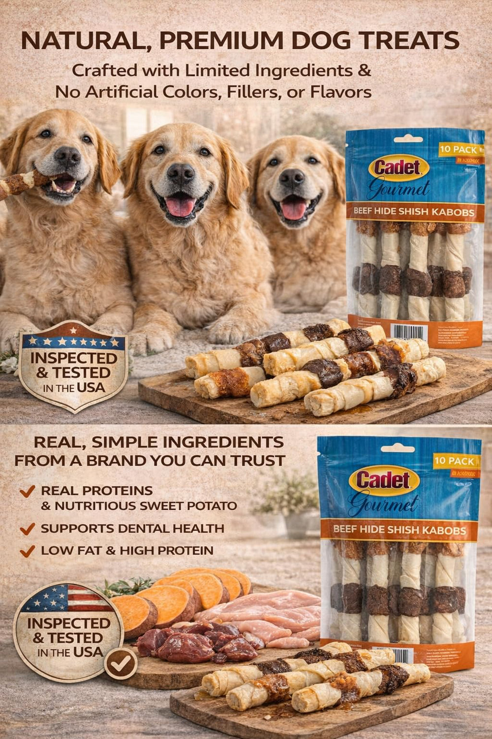 Cadet dental-health chew surface to reduce buildup