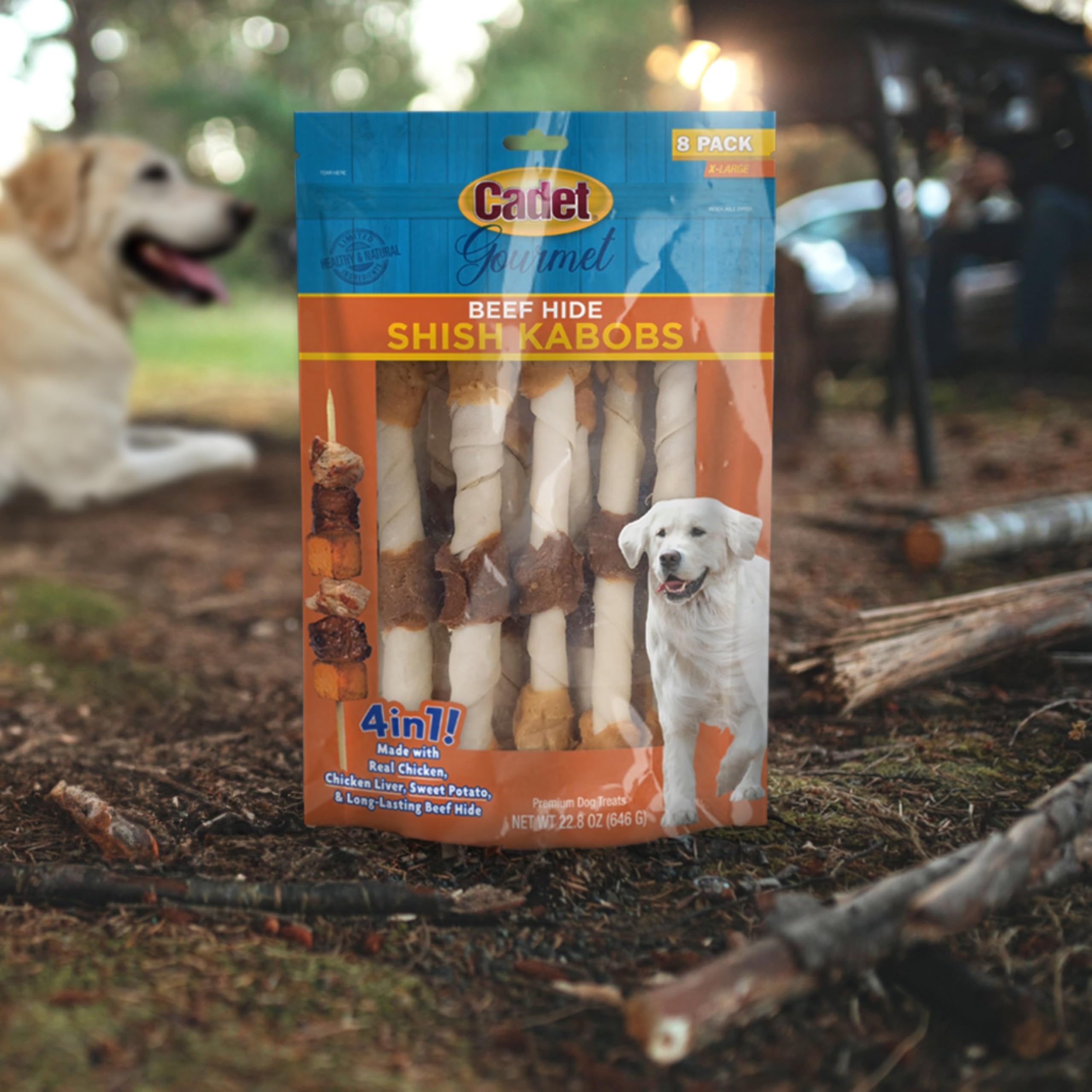 Cadet Shish Kabob combines chicken and sweet potato with beef hide for a savory chew.