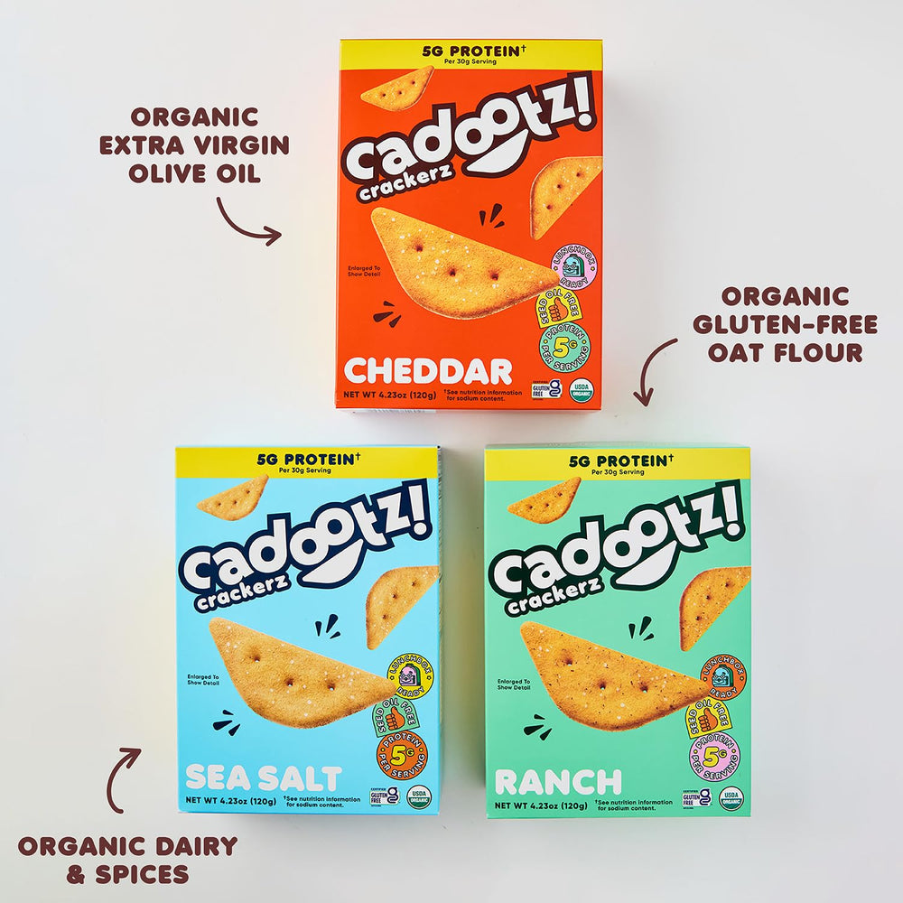 cadootz crackers close-up with crispy texture and 5g protein