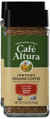 Cafe Altura freeze-dried instant coffee jar on a kitchen counter for quick mornings.