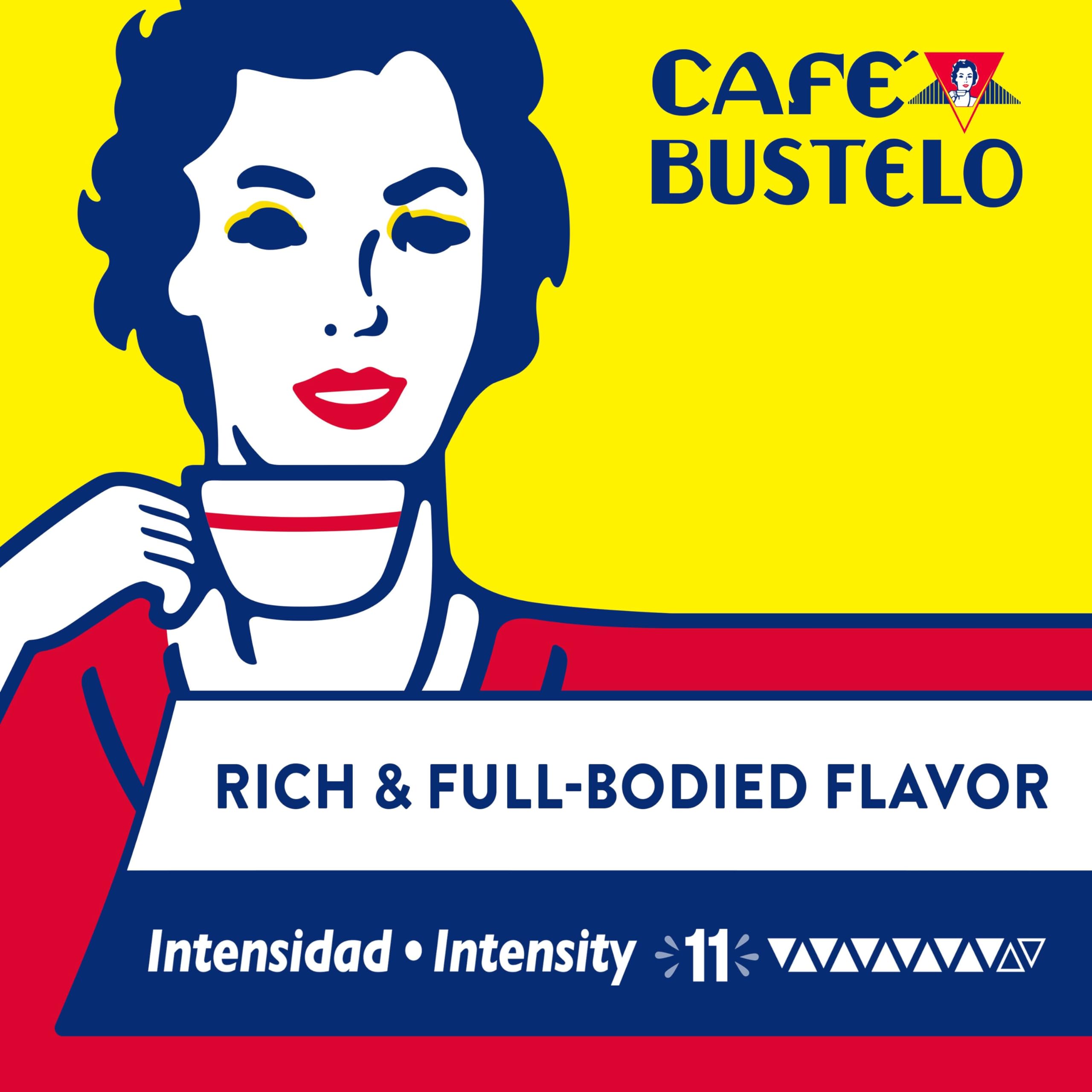 Cafe Bustelo capsules pouring into a cup, ideal for rich lattes and espressos