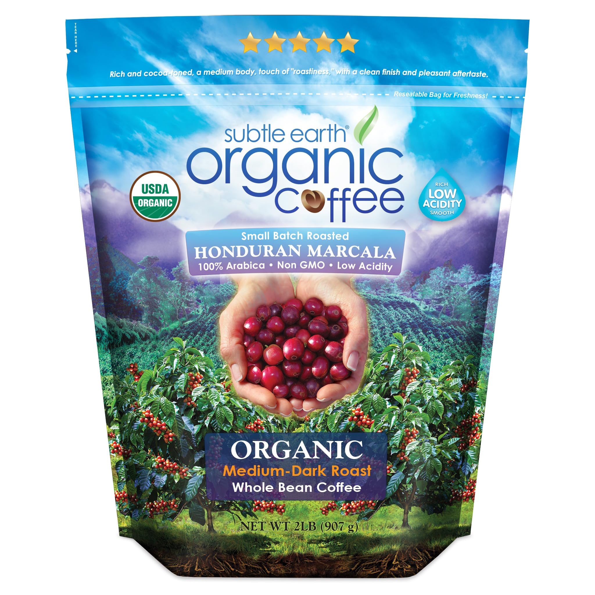 Cafe Don Pablo Subtle Earth 2lb bag shows organic beans for smooth home brewing