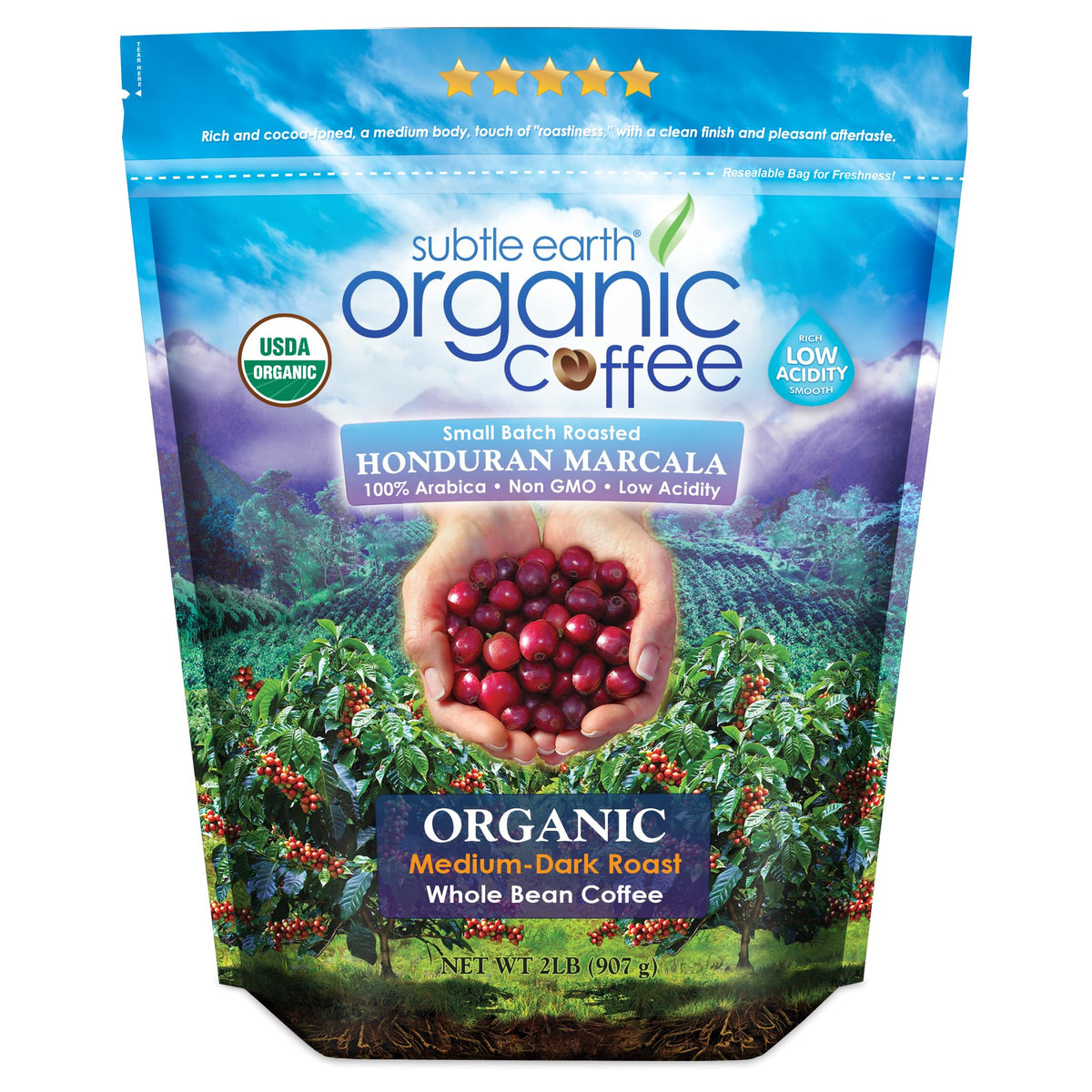 Cafe Don Pablo Subtle Earth 2lb bag shows organic beans for smooth home brewing