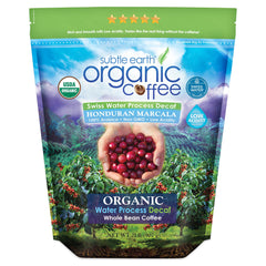 Cafe Don Pablo Subtle Earth Decaf bag front view with organic certification and low acidity flavor.