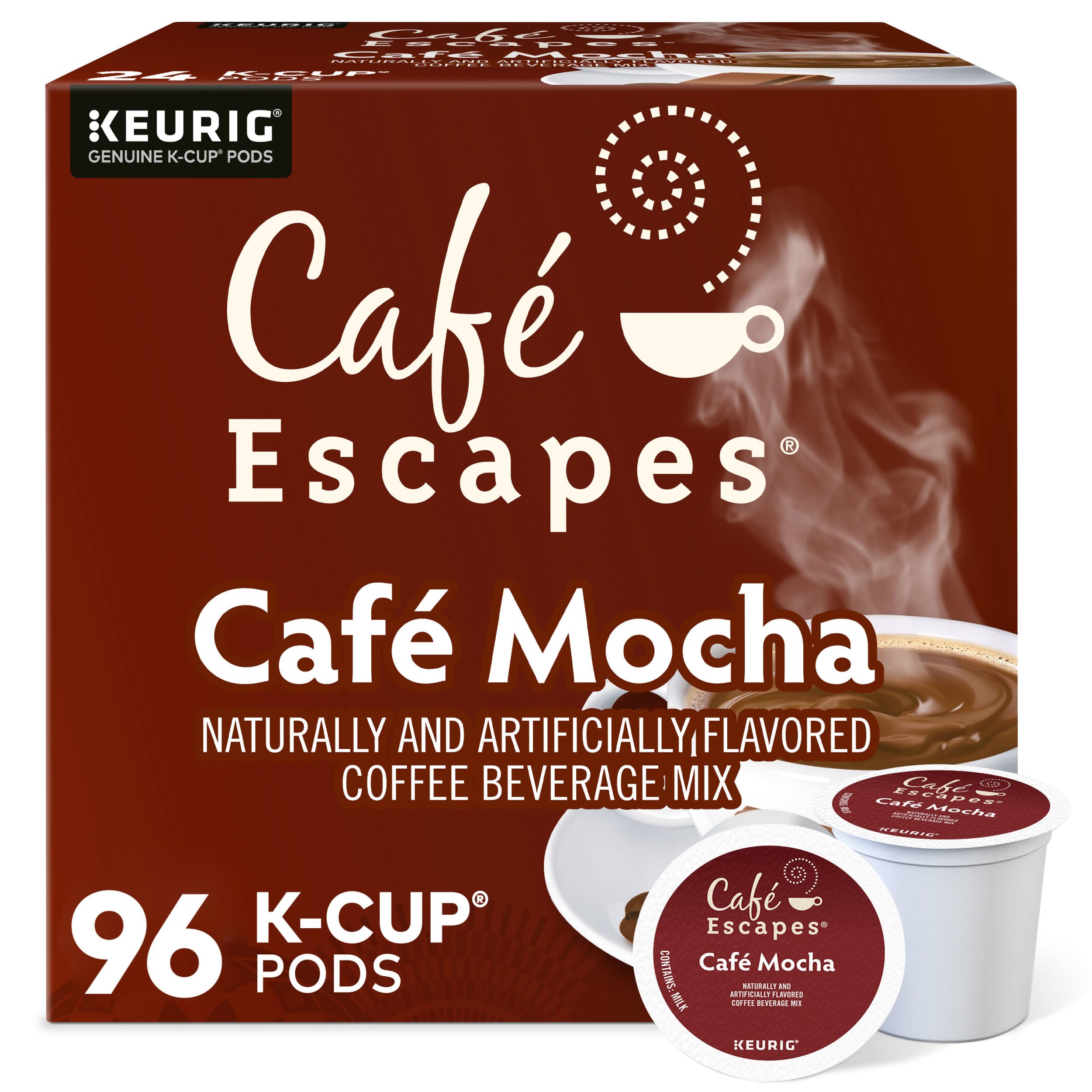 Cafe Escapes Cafe Mocha balance pour shows cocoa-coffee harmony for a comforting moment.