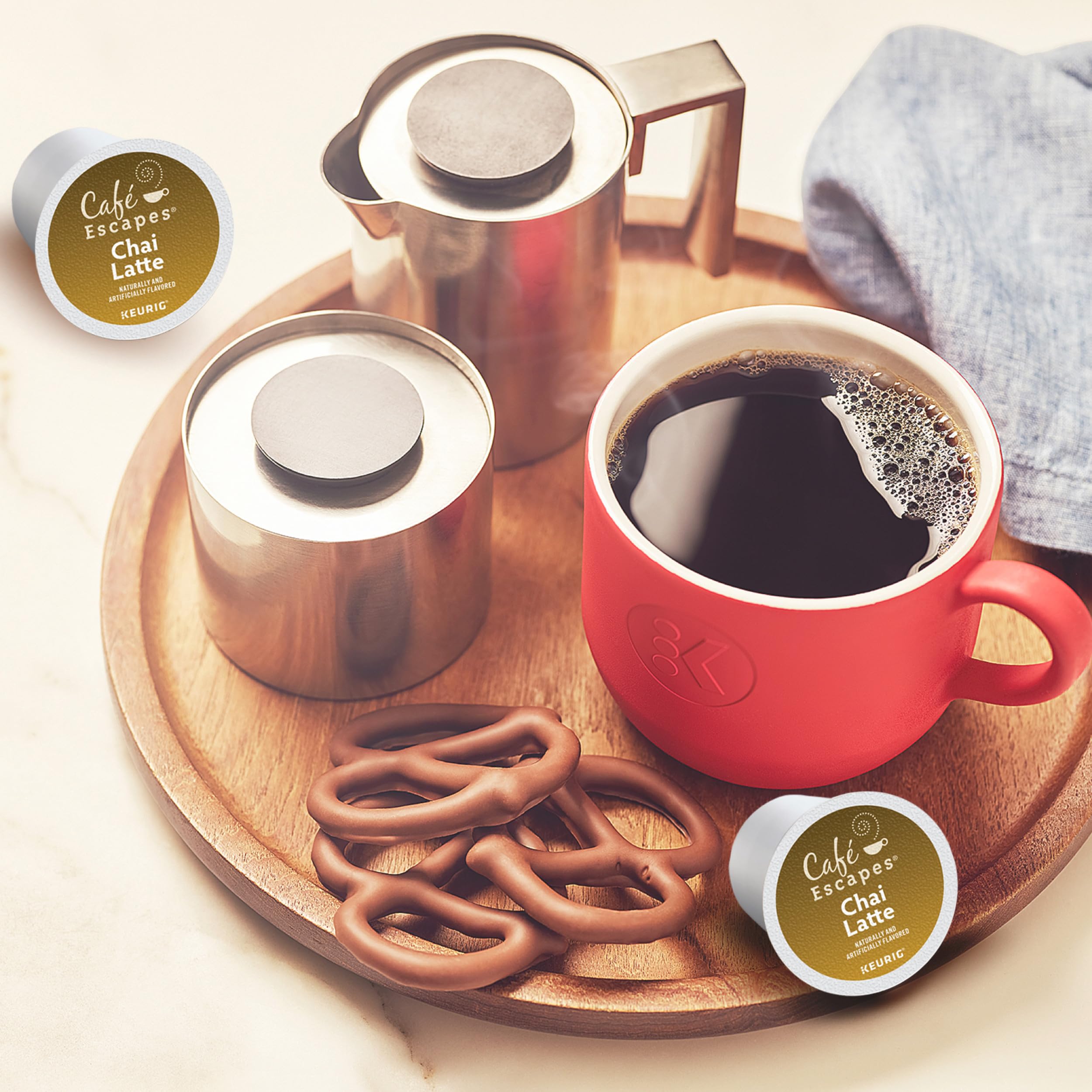 Cafe Escapes chai latte tea label close-up highlighting ingredients