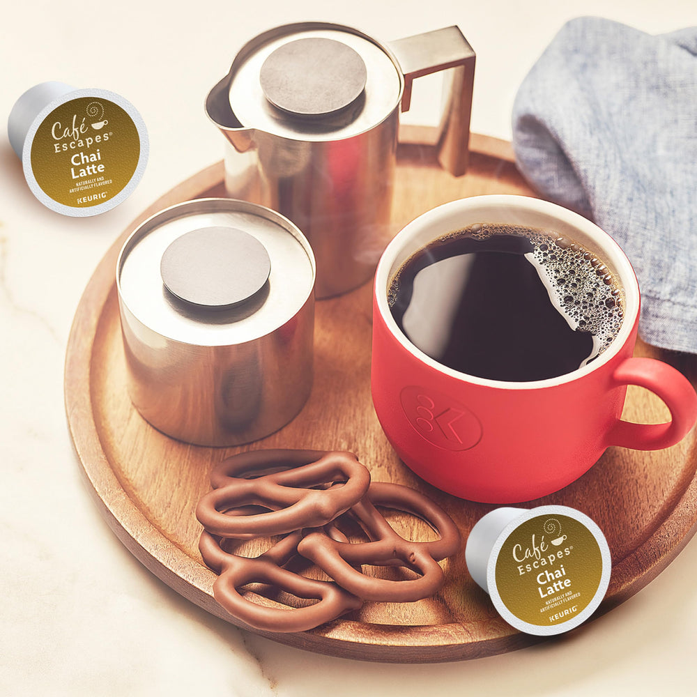 Cafe Escapes chai latte tea label close-up highlighting ingredients