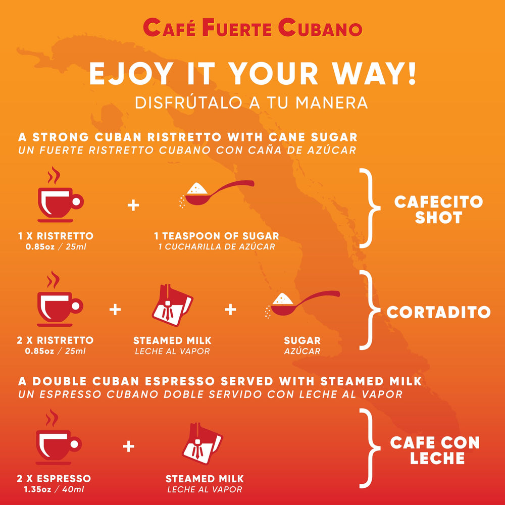 Cafe Fuerte Cubano compatible with Breville and DeLonghi machines.