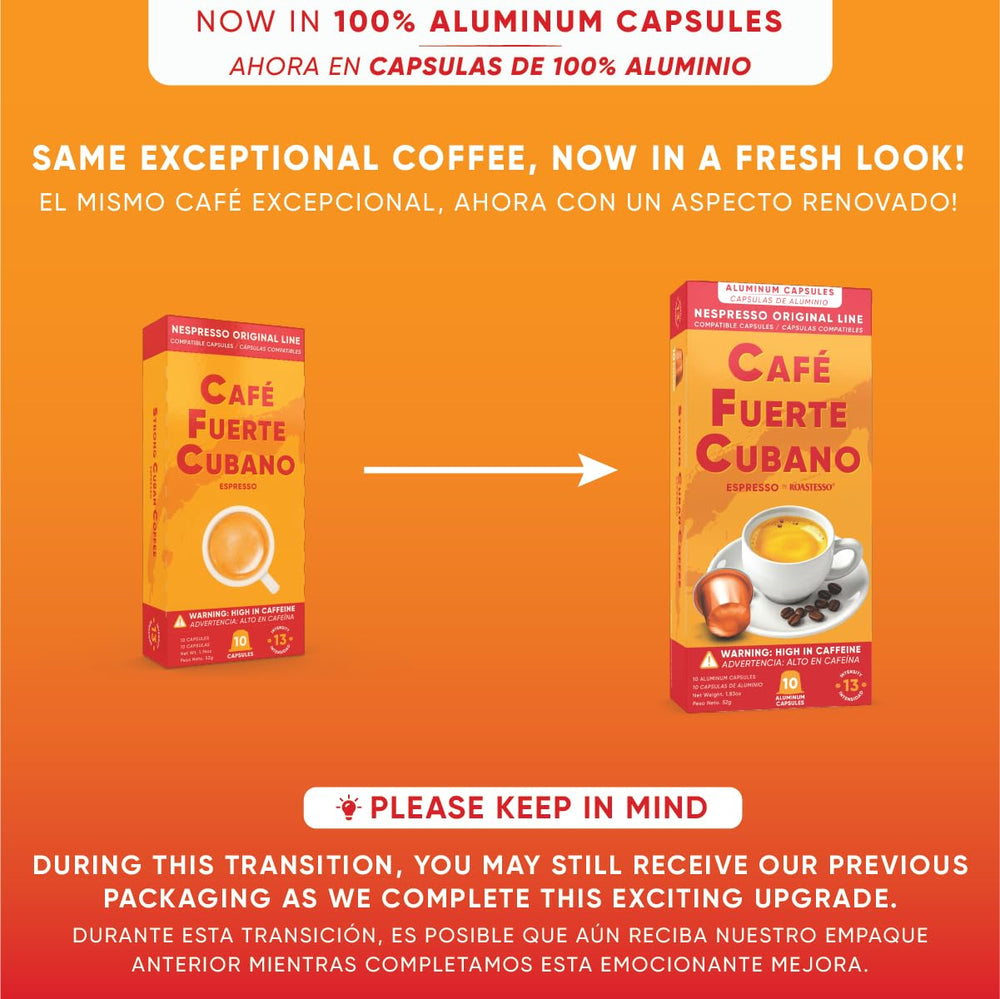 Cafe Fuerte Cubano compatible with Nespresso Original machines for easy brews.