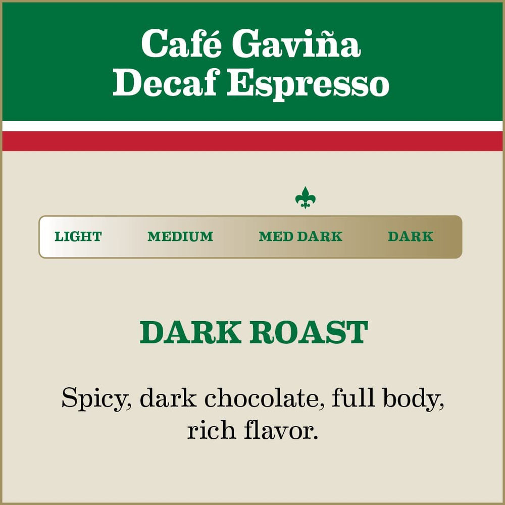 Crema closeup on Café Gaviña Decaf Espresso Roast highlighting rich flavor