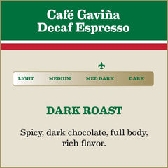 Crema closeup on Café Gaviña Decaf Espresso Roast highlighting rich flavor