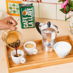 Cafe La Llave ground coffee for espresso, highlighting crema and bold flavor.