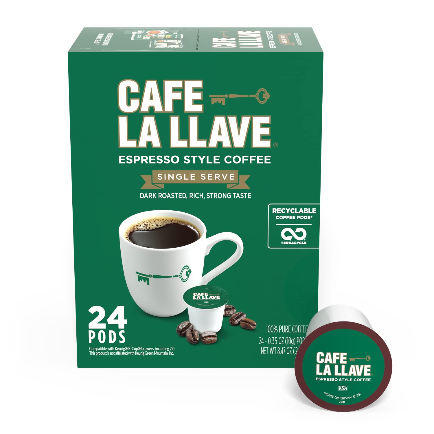 Cafe La Llave dark roast pod pack ready for daily use.