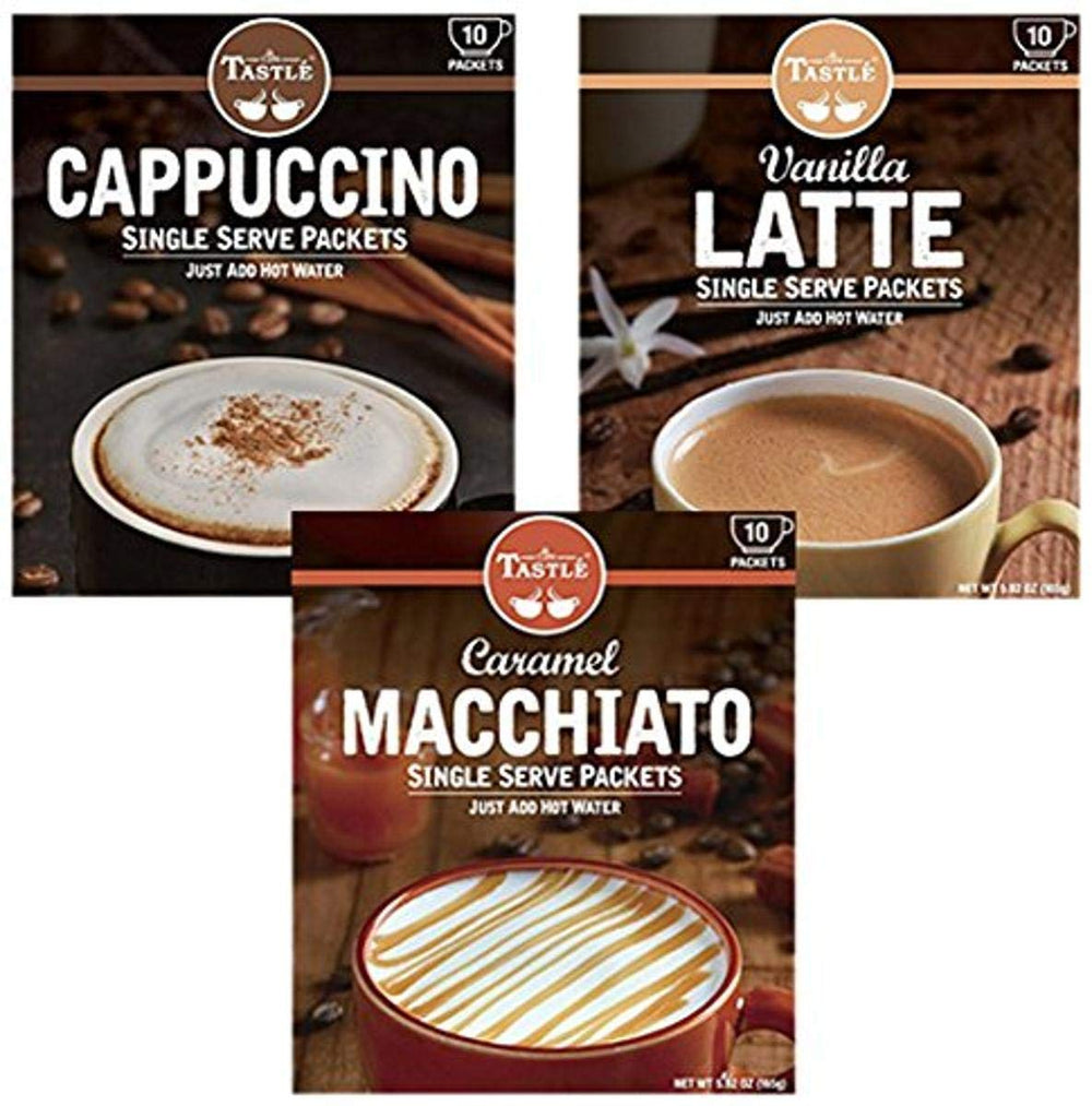 Café Tastlé variety pack front view, showcasing convenient 30-count box for easy at-home coffee.